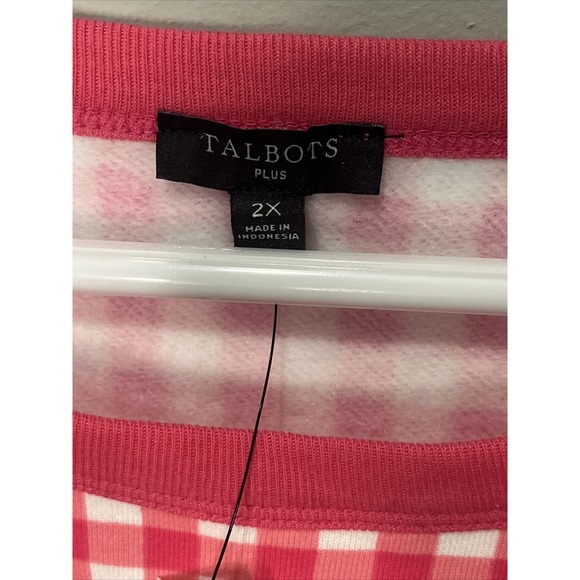 NWT Talbots Fun Raspberry/Pink White Gingham Check Long Sleeve Sweatshirt 2X - Picture 3 of 9